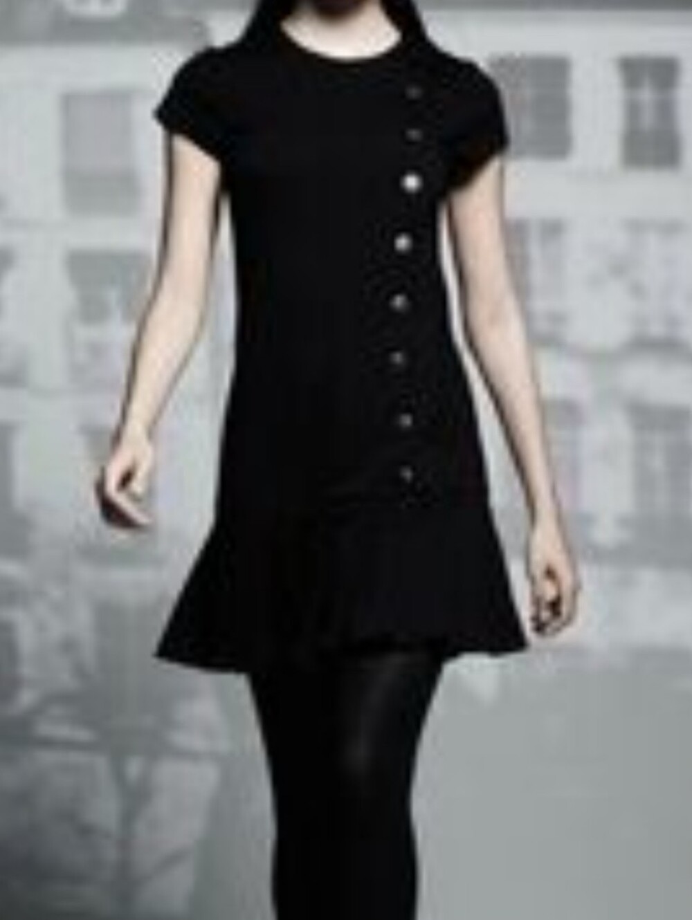 Catherine Malandrino Crew Neck Dress With Pleats, Asymmetrical Buttons